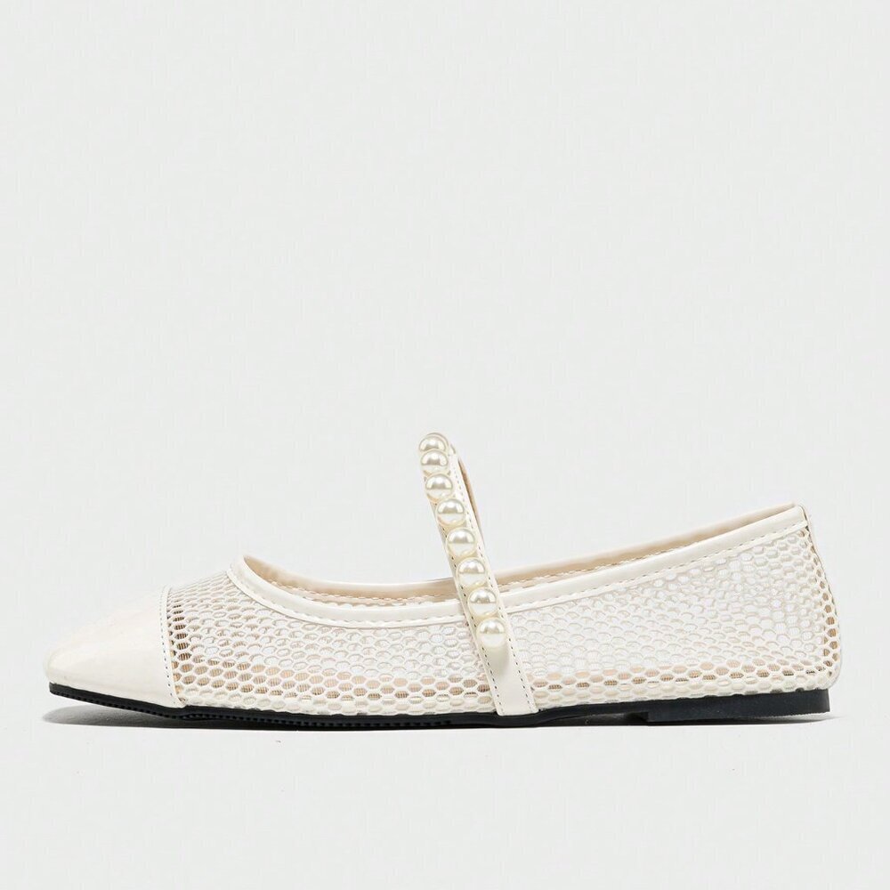 White Elegant Women's Summer Pearl One-Strap Breathable Mesh Sandals - Picture 2 of 7
